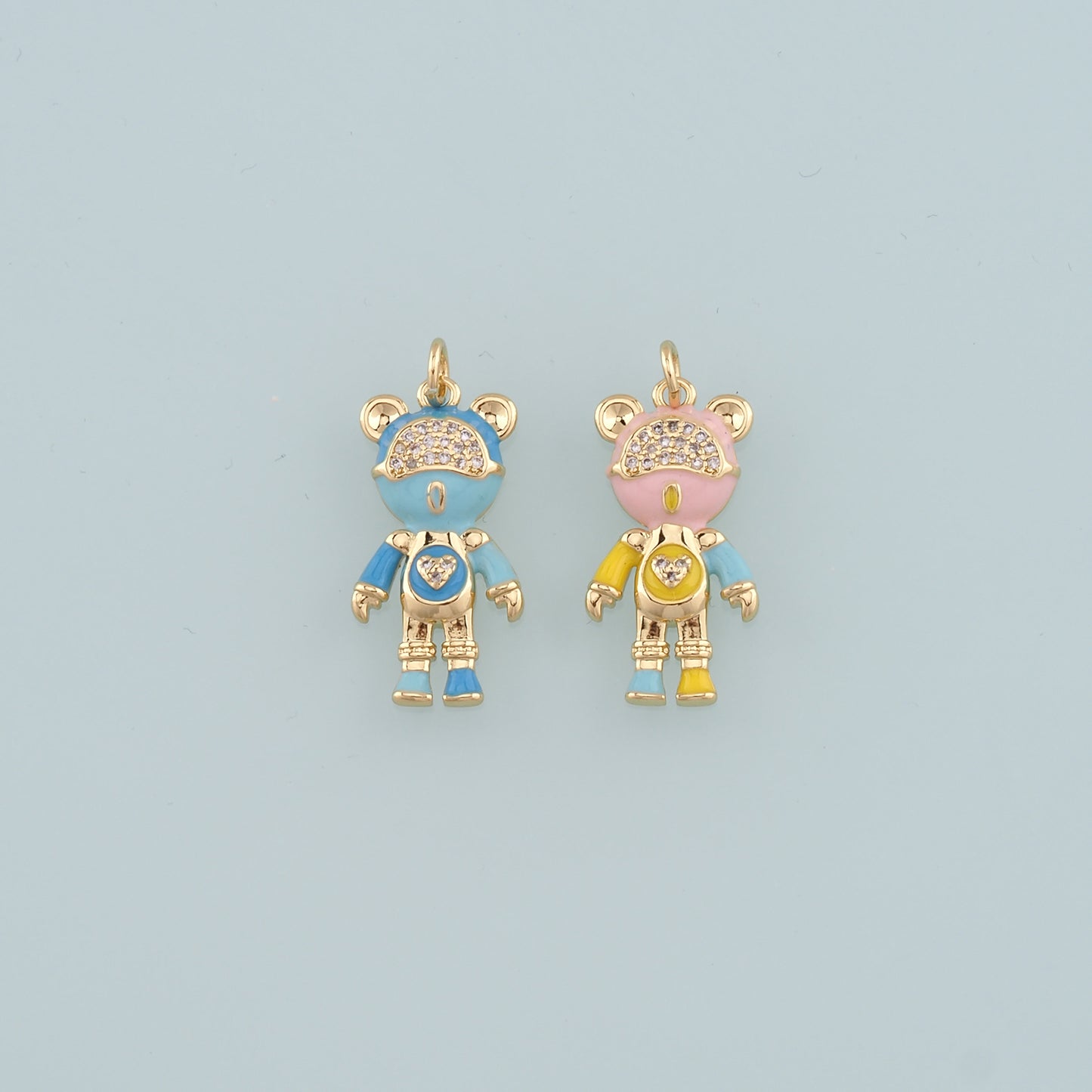 18K Gold Filled Bear Pendant,Enamel Bear Charm Bracelet Necklace for DIY Jewelry Making Supply