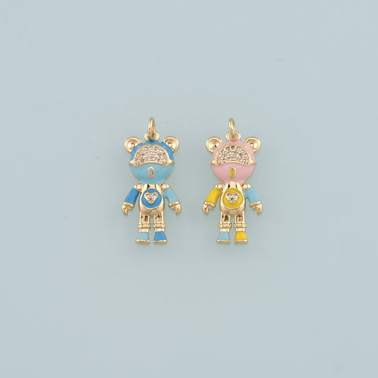 18K Gold Filled Bear Pendant,Enamel Bear Charm Bracelet Necklace for DIY Jewelry Making Supply