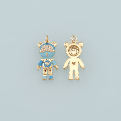18K Gold Filled Bear Pendant,Enamel Bear Charm Bracelet Necklace for DIY Jewelry Making Supply