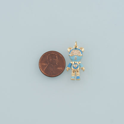 18K Gold Filled Bear Pendant,Enamel Bear Charm Bracelet Necklace for DIY Jewelry Making Supply