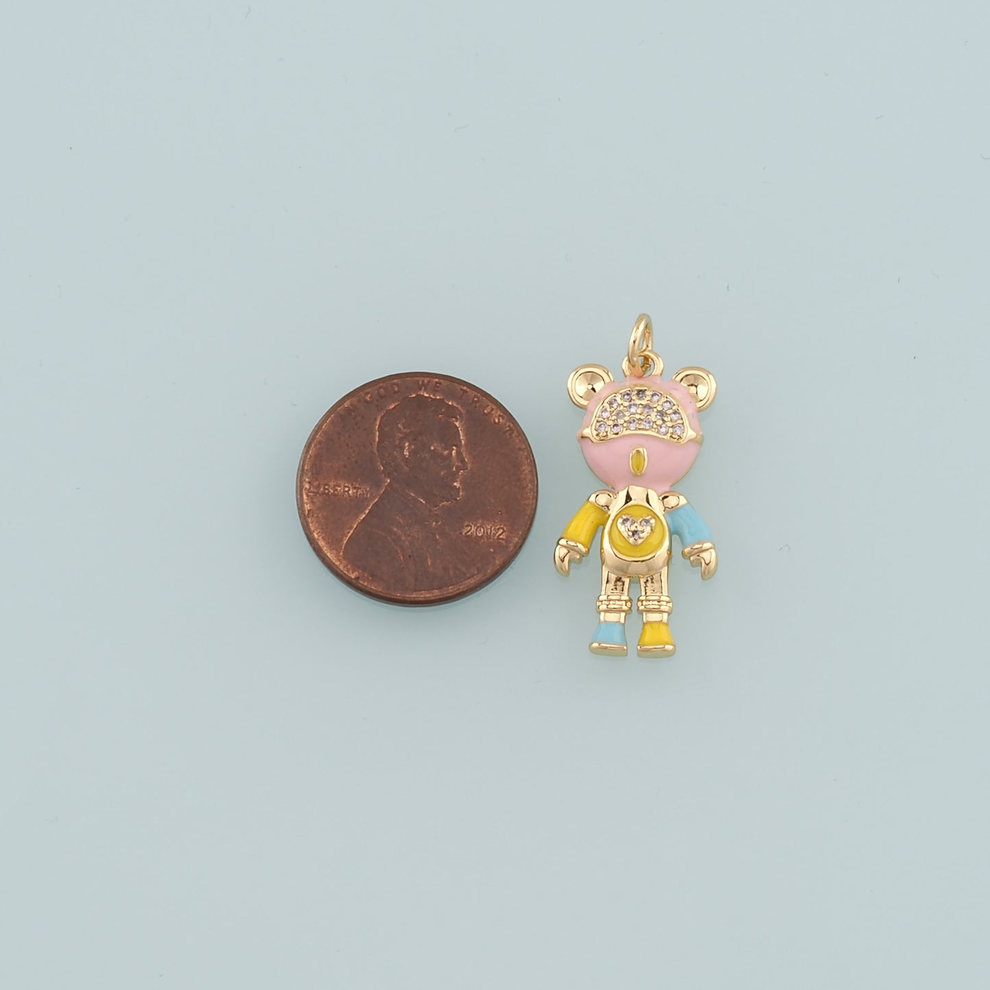 18K Gold Filled Bear Pendant,Enamel Bear Charm Bracelet Necklace for DIY Jewelry Making Supply