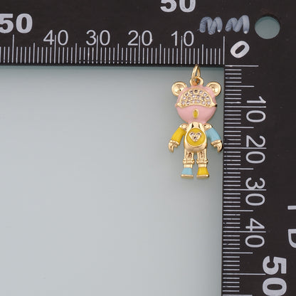 18K Gold Filled Bear Pendant,Enamel Bear Charm Bracelet Necklace for DIY Jewelry Making Supply