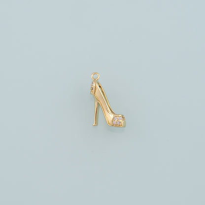 18K Gold Filled High heel Pendant,CZ Micro Pave High heel Charm Bracelet Necklace for DIY Jewelry Making Supply