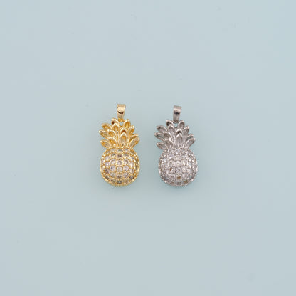 Gold Pineapple Charms,18K Gold Filled Pineapple Pendant,CZ Micro PaveFruit Charm Bracelet Necklace for DIY Jewelry Making Supply