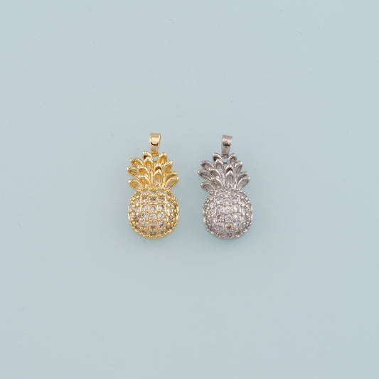 Gold Pineapple Charms,18K Gold Filled Pineapple Pendant,CZ Micro PaveFruit Charm Bracelet Necklace for DIY Jewelry Making Supply