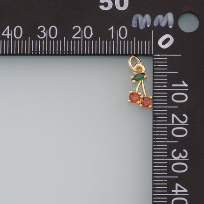 Gold Cherry Charms,18K Gold Filled Cherry Pendant,CZ Micro Pave Fruit Charm Bracelet Necklace for DIY Jewelry Making Supply