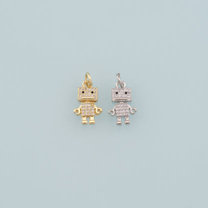18K Gold Filled Robot Pendant,CZ Micro Pave Robot Charm Bracelet Necklace for DIY Jewelry Making Supply