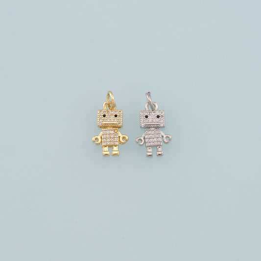 18K Gold Filled Robot Pendant,CZ Micro Pave Robot Charm Bracelet Necklace for DIY Jewelry Making Supply