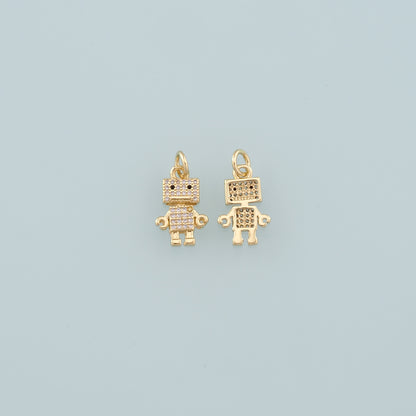 18K Gold Filled Robot Pendant,CZ Micro Pave Robot Charm Bracelet Necklace for DIY Jewelry Making Supply