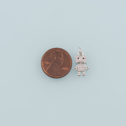 18K Gold Filled Robot Pendant,CZ Micro Pave Robot Charm Bracelet Necklace for DIY Jewelry Making Supply