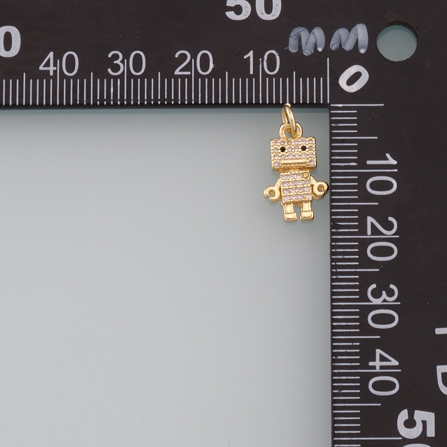 18K Gold Filled Robot Pendant,CZ Micro Pave Robot Charm Bracelet Necklace for DIY Jewelry Making Supply