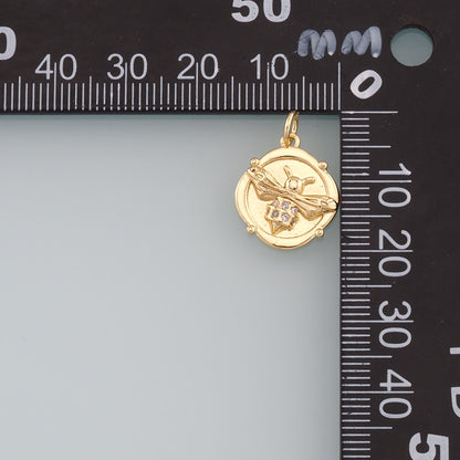 Gold Insect Charms,18K Gold Filled Bee Pendant,CZ Micro Pave Bee Charm Bracelet Necklace for DIY Jewelry Making Supply