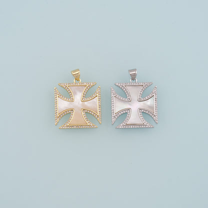 Gold Cross Charms,18K Gold Filled Shell Cross Pendant,CZ Micro Pave Religion Charm Bracelet Necklace for DIY Jewelry Making Supply