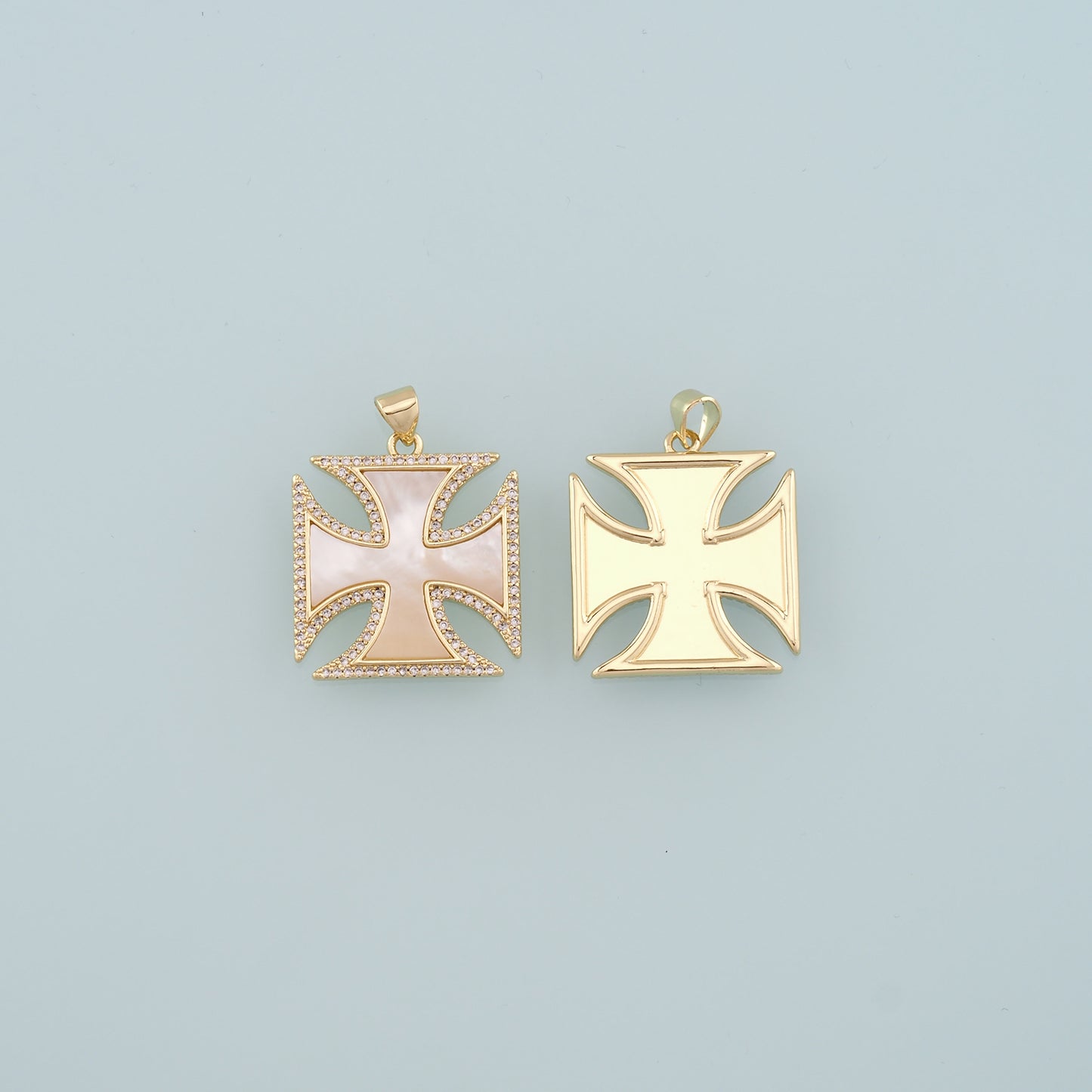 Gold Cross Charms,18K Gold Filled Shell Cross Pendant,CZ Micro Pave Religion Charm Bracelet Necklace for DIY Jewelry Making Supply