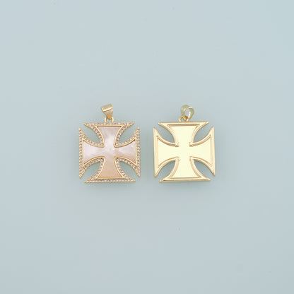 Gold Cross Charms,18K Gold Filled Shell Cross Pendant,CZ Micro Pave Religion Charm Bracelet Necklace for DIY Jewelry Making Supply