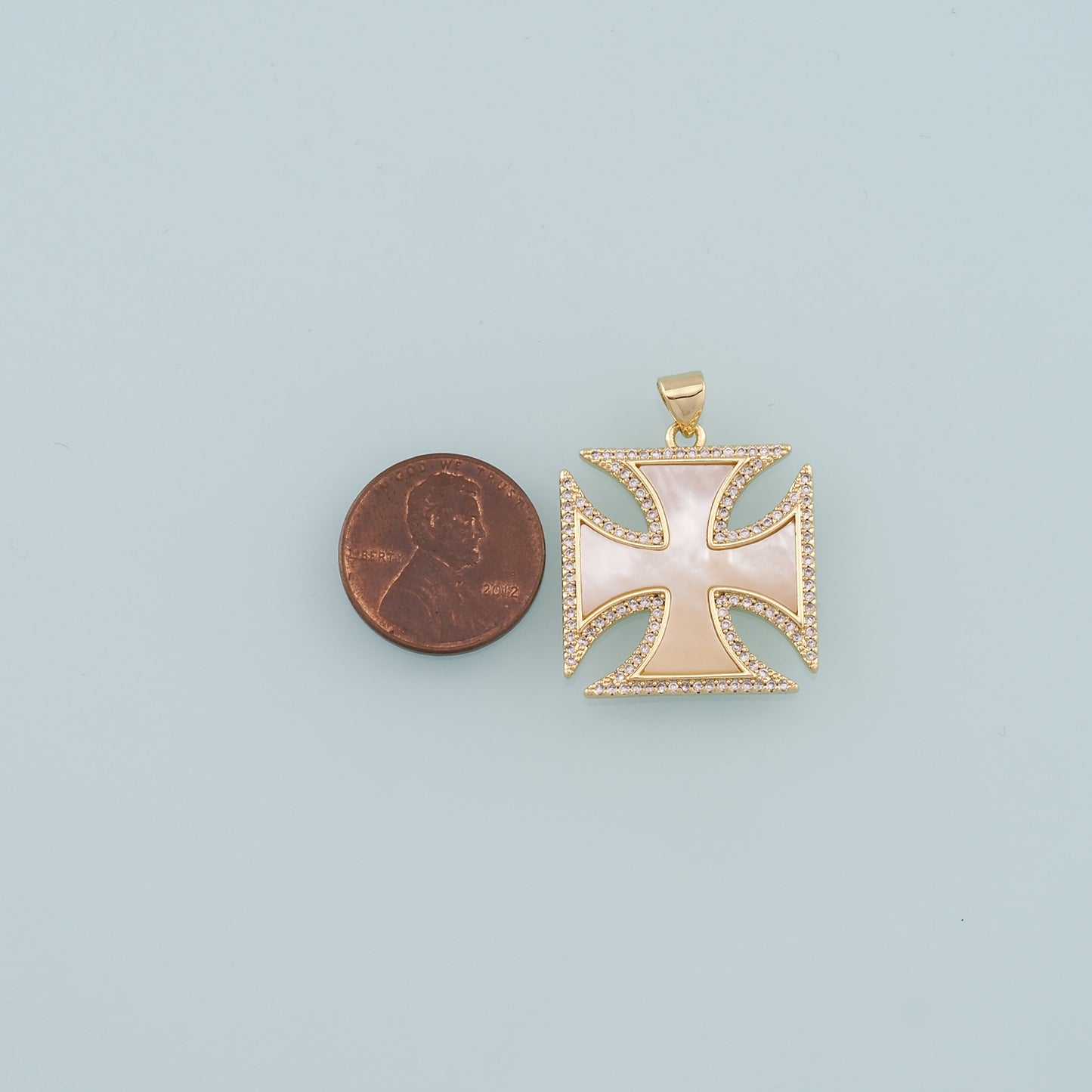 Gold Cross Charms,18K Gold Filled Shell Cross Pendant,CZ Micro Pave Religion Charm Bracelet Necklace for DIY Jewelry Making Supply