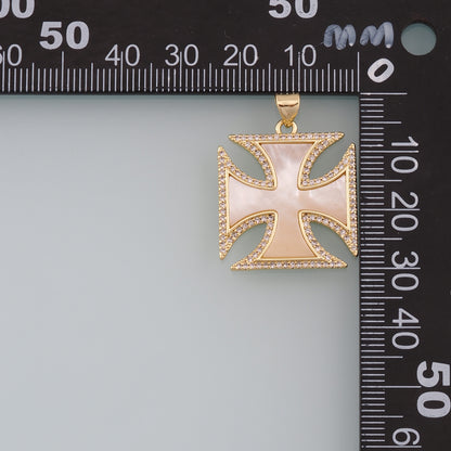 Gold Cross Charms,18K Gold Filled Shell Cross Pendant,CZ Micro Pave Religion Charm Bracelet Necklace for DIY Jewelry Making Supply