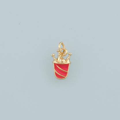 18K Gold Filled Fried Chicken Pendant,Enamel Fried Chicken Bucket Charm Bracelet Necklace for DIY Jewelry Making Supply