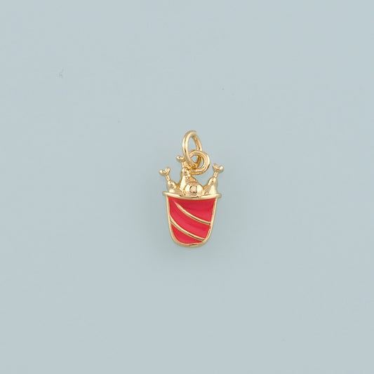 18K Gold Filled Fried Chicken Pendant,Enamel Fried Chicken Bucket Charm Bracelet Necklace for DIY Jewelry Making Supply