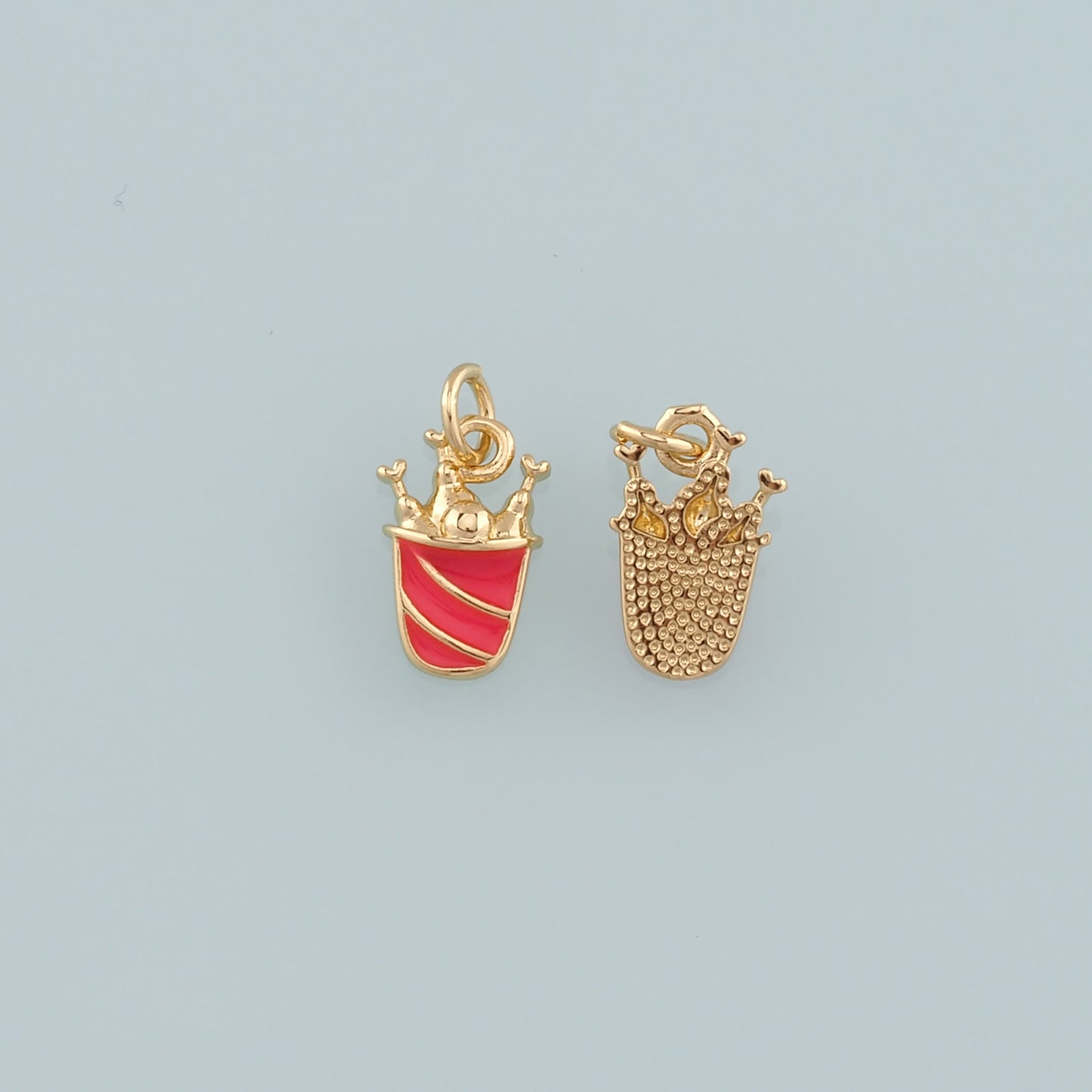 18K Gold Filled Fried Chicken Pendant,Enamel Fried Chicken Bucket Charm Bracelet Necklace for DIY Jewelry Making Supply