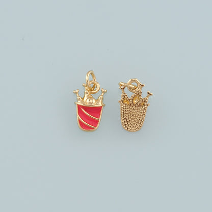 18K Gold Filled Fried Chicken Pendant,Enamel Fried Chicken Bucket Charm Bracelet Necklace for DIY Jewelry Making Supply
