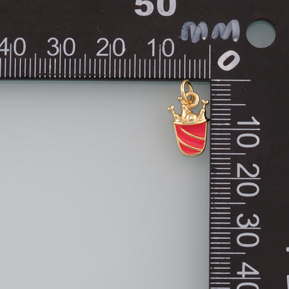 18K Gold Filled Fried Chicken Pendant,Enamel Fried Chicken Bucket Charm Bracelet Necklace for DIY Jewelry Making Supply