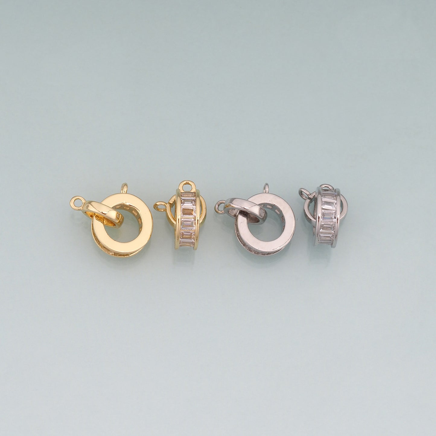 18K Gold Filled CZ Double Ring Connector,Round Connector Bracelet Necklace for DIY Jewelry Making Supply
