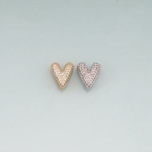 18K Gold Filled Pave CZ Heart Beads,Heart Spacer Beads Bracelet Necklace for DIY Jewelry Making Supply