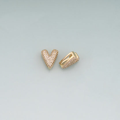 18K Gold Filled Pave CZ Heart Beads,Heart Spacer Beads Bracelet Necklace for DIY Jewelry Making Supply