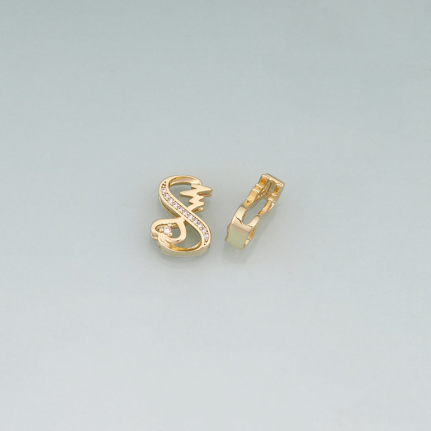 18K Gold Filled CZ Heartbeat Heart Beads,Couple Heart Spacer Beads Bracelet Necklace for DIY Jewelry Making Supply