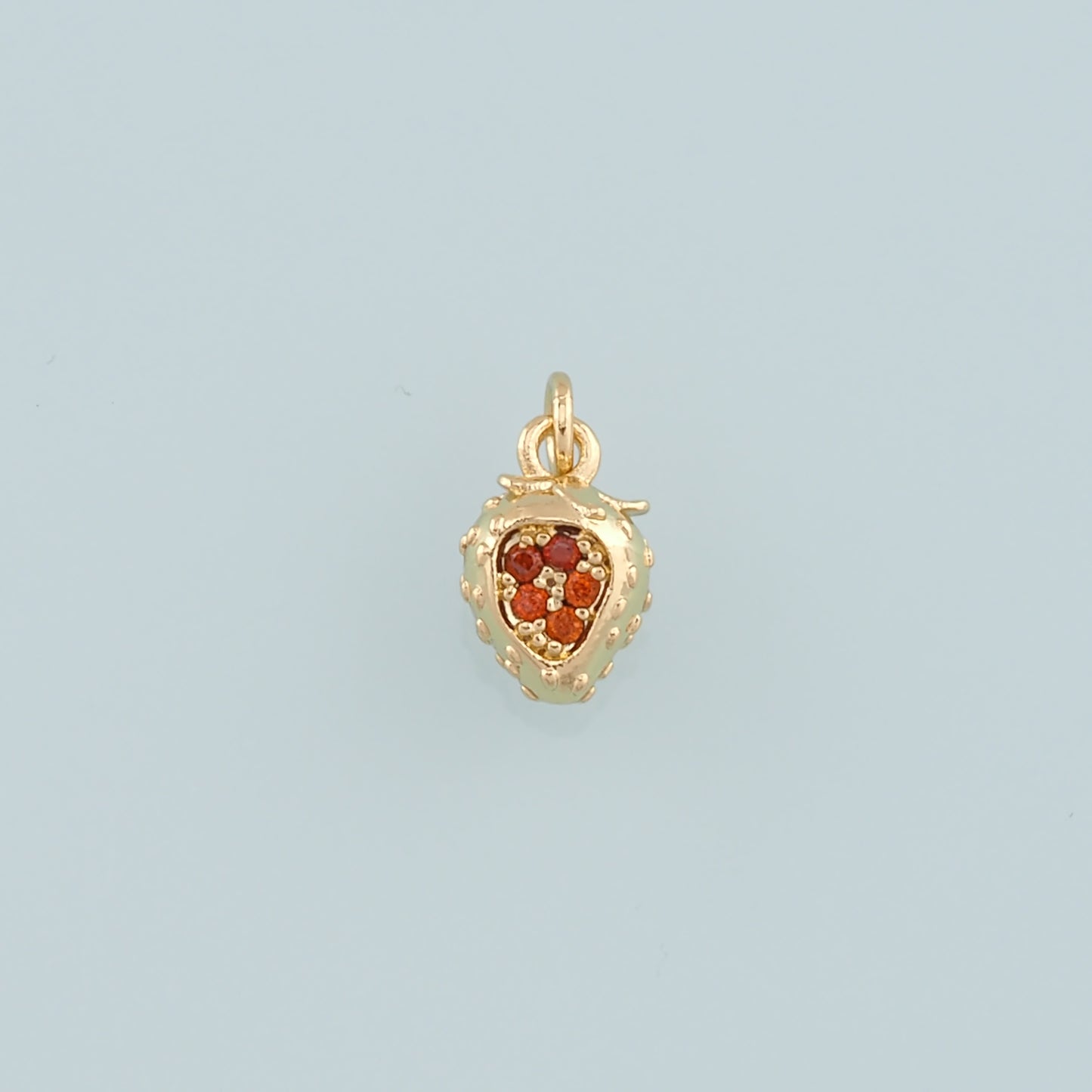 Gold Strawberry Charms,18K Gold Filled Strawberry Pendant,CZ Micro Pave Fruit Charm Bracelet Necklace for DIY Jewelry Making Supply