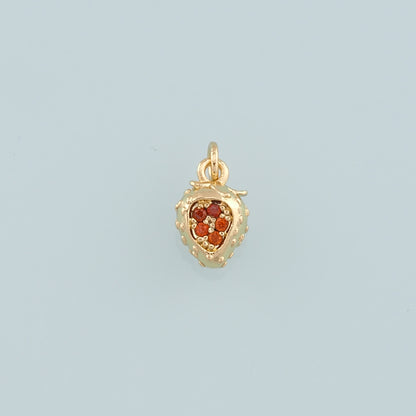 Gold Strawberry Charms,18K Gold Filled Strawberry Pendant,CZ Micro Pave Fruit Charm Bracelet Necklace for DIY Jewelry Making Supply