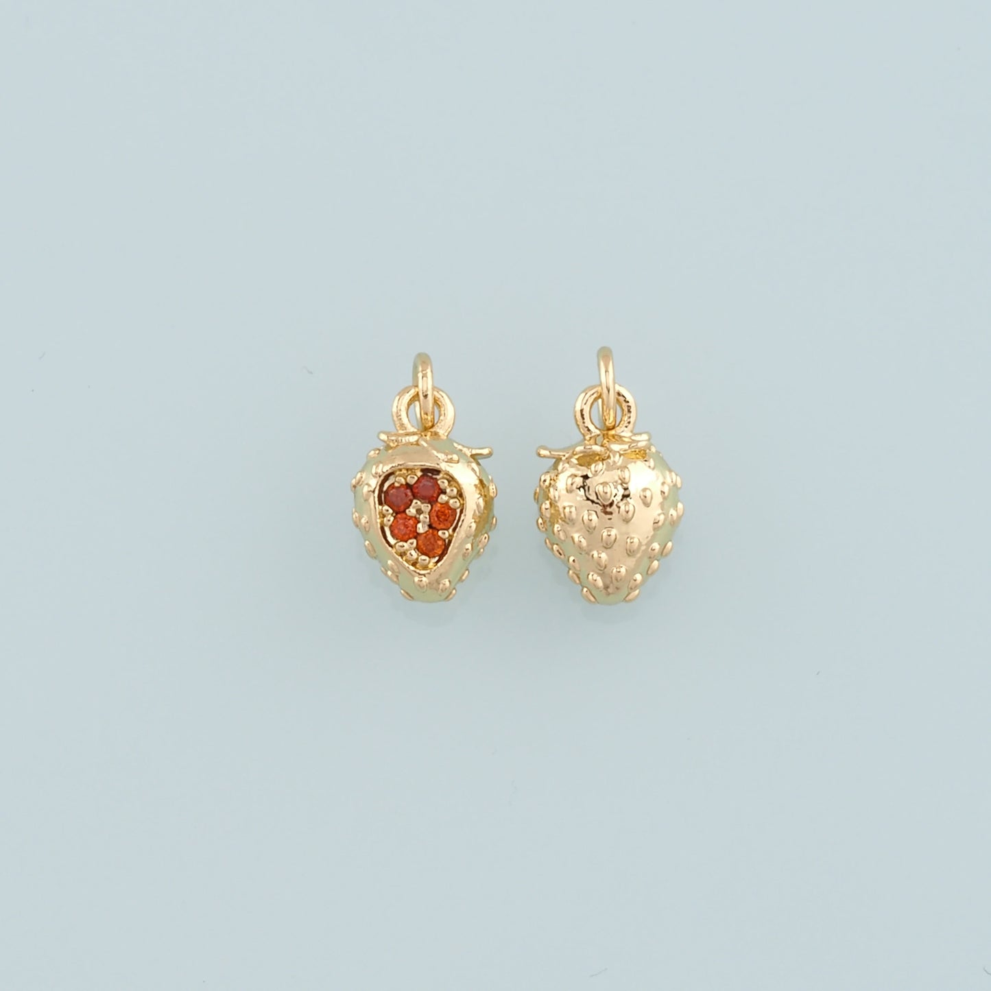 Gold Strawberry Charms,18K Gold Filled Strawberry Pendant,CZ Micro Pave Fruit Charm Bracelet Necklace for DIY Jewelry Making Supply