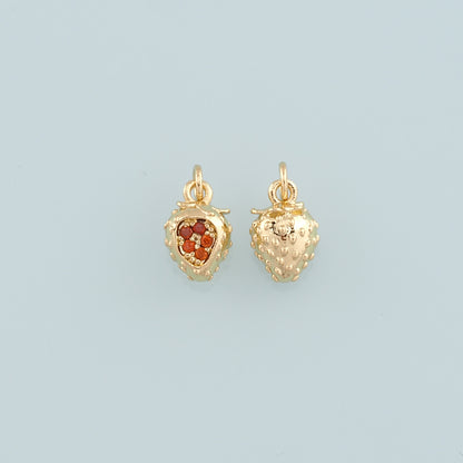 Gold Strawberry Charms,18K Gold Filled Strawberry Pendant,CZ Micro Pave Fruit Charm Bracelet Necklace for DIY Jewelry Making Supply