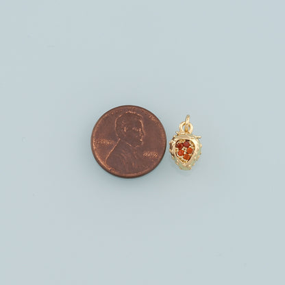 Gold Strawberry Charms,18K Gold Filled Strawberry Pendant,CZ Micro Pave Fruit Charm Bracelet Necklace for DIY Jewelry Making Supply