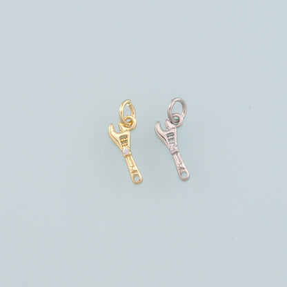 Gold Tool Charms,18K Gold Filled Wrench Pendant,CZ Micro Pave Wrench Charm Bracelet Necklace for DIY Jewelry Making Supply