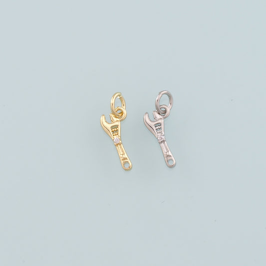 Gold Tool Charms,18K Gold Filled Wrench Pendant,CZ Micro Pave Wrench Charm Bracelet Necklace for DIY Jewelry Making Supply