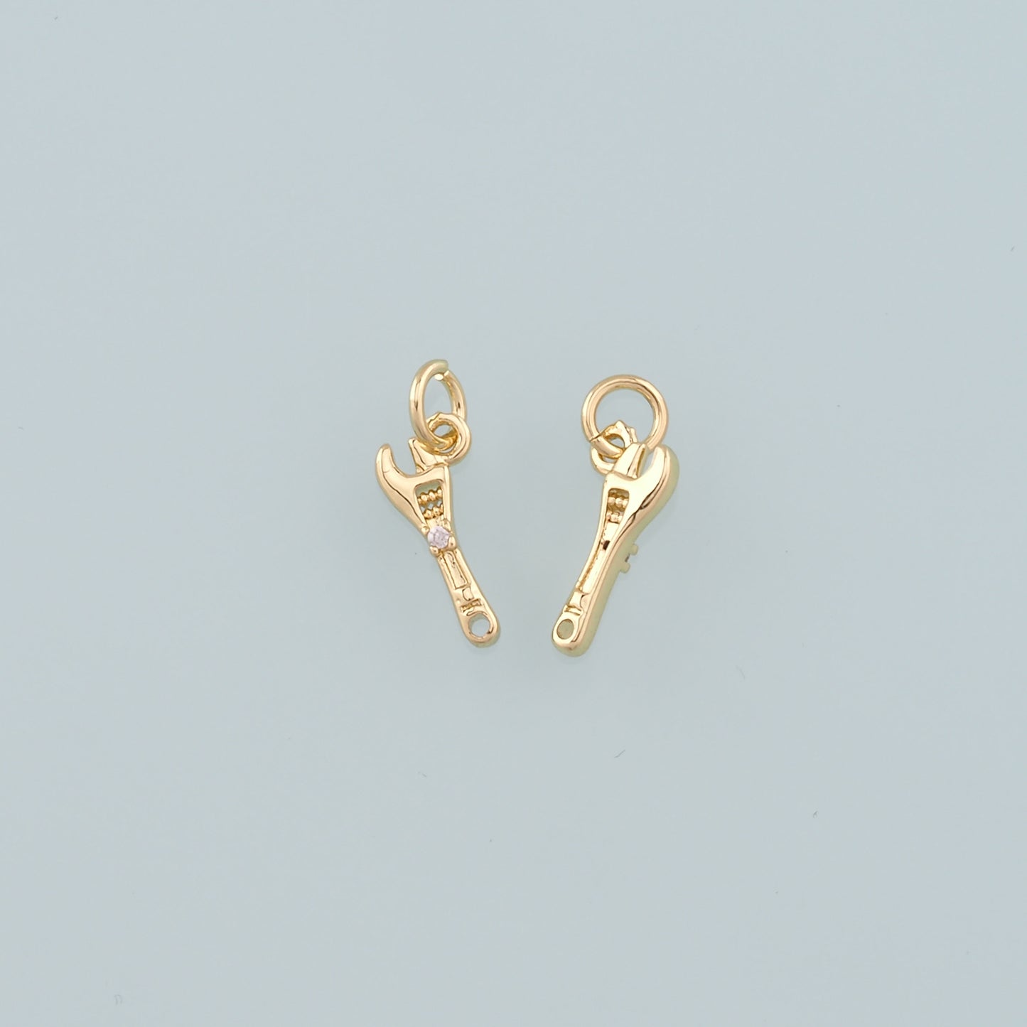 Gold Tool Charms,18K Gold Filled Wrench Pendant,CZ Micro Pave Wrench Charm Bracelet Necklace for DIY Jewelry Making Supply