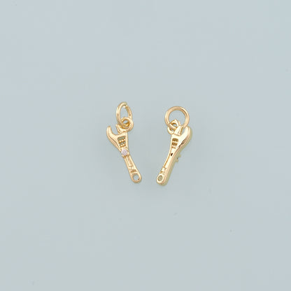 Gold Tool Charms,18K Gold Filled Wrench Pendant,CZ Micro Pave Wrench Charm Bracelet Necklace for DIY Jewelry Making Supply