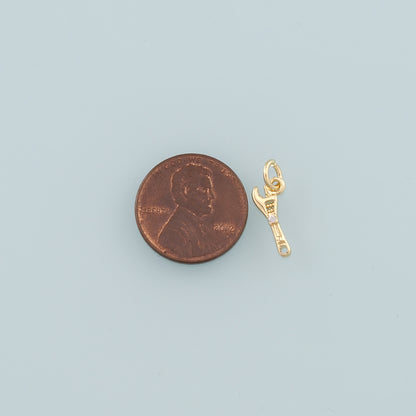Gold Tool Charms,18K Gold Filled Wrench Pendant,CZ Micro Pave Wrench Charm Bracelet Necklace for DIY Jewelry Making Supply