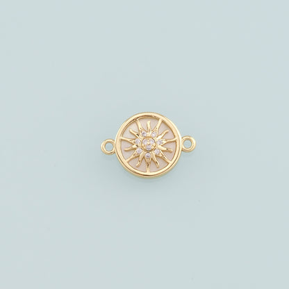 Gold Connector Charm,18K Gold Filled Sun Pendant,CZ Micro Pave Celestial Charm Bracelet Necklace for DIY Jewelry Making Supply