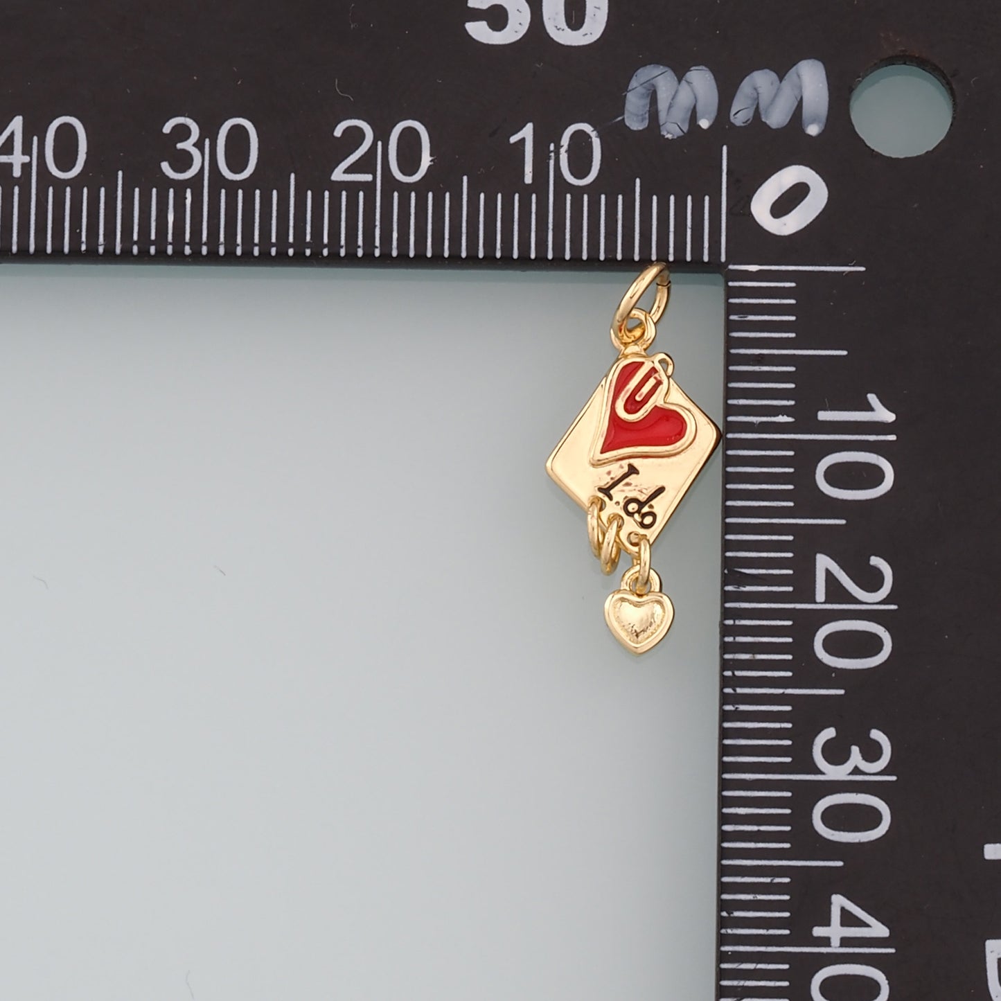 18K Gold Filled Love Letter Pendant,Enamel Heart Envelope Charm Bracelet Necklace for DIY Jewelry Making Supply