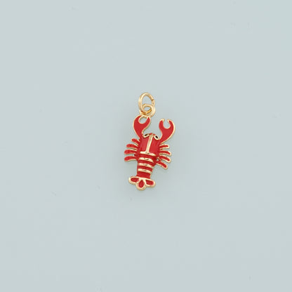 Cute Lobster Charms,18K Gold Filled Enamel Lobster Pendant,kawaii Ocean Charm Bracelet Necklace for DIY Jewelry Making Supply
