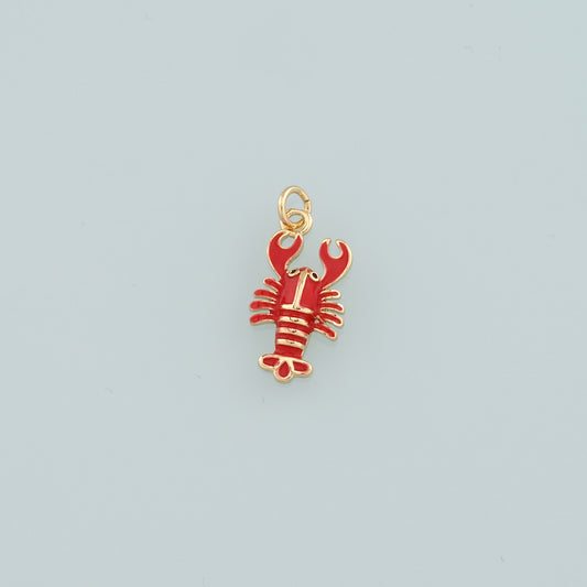 Cute Lobster Charms,18K Gold Filled Enamel Lobster Pendant,kawaii Ocean Charm Bracelet Necklace for DIY Jewelry Making Supply