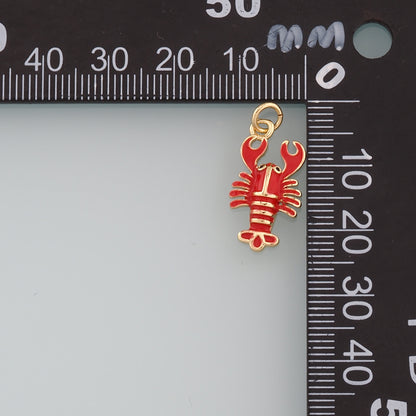 Cute Lobster Charms,18K Gold Filled Enamel Lobster Pendant,kawaii Ocean Charm Bracelet Necklace for DIY Jewelry Making Supply