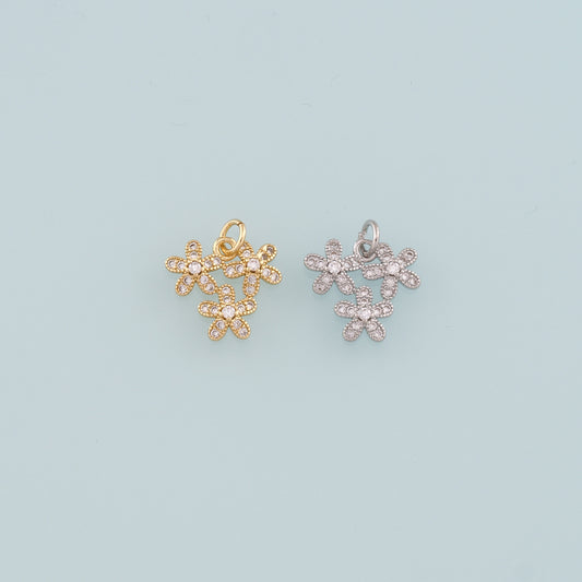 Gold Flower Charms,18K Gold Filled Flower Pendant,CZ Micro Pave Flower Charm Bracelet Necklace for DIY Jewelry Making Supply