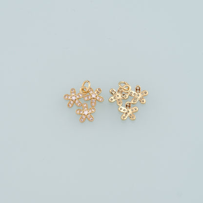 Gold Flower Charms,18K Gold Filled Flower Pendant,CZ Micro Pave Flower Charm Bracelet Necklace for DIY Jewelry Making Supply