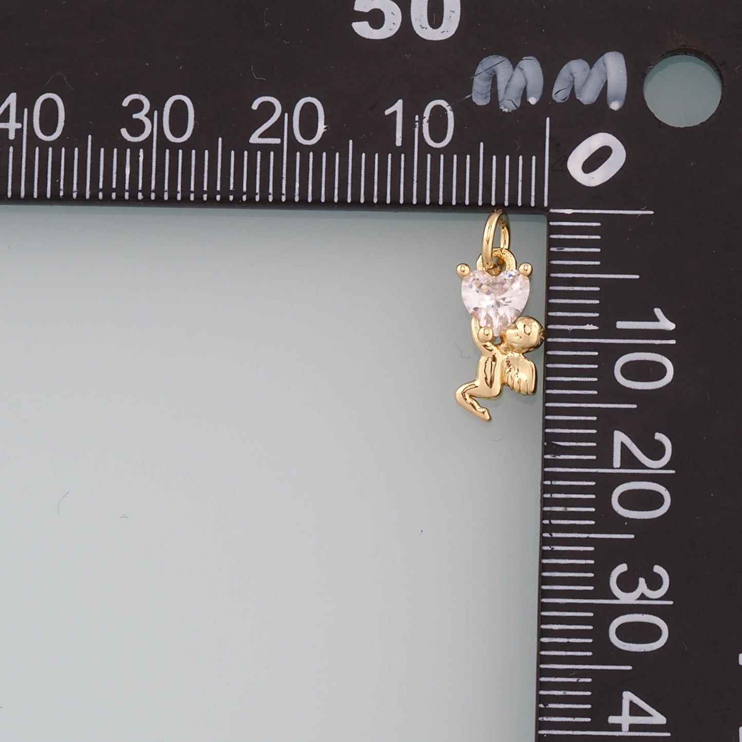18K Gold Filled Angel Pendant,CZ Micro Pave Heart Angel Charm Bracelet Necklace for DIY Jewelry Making Supply