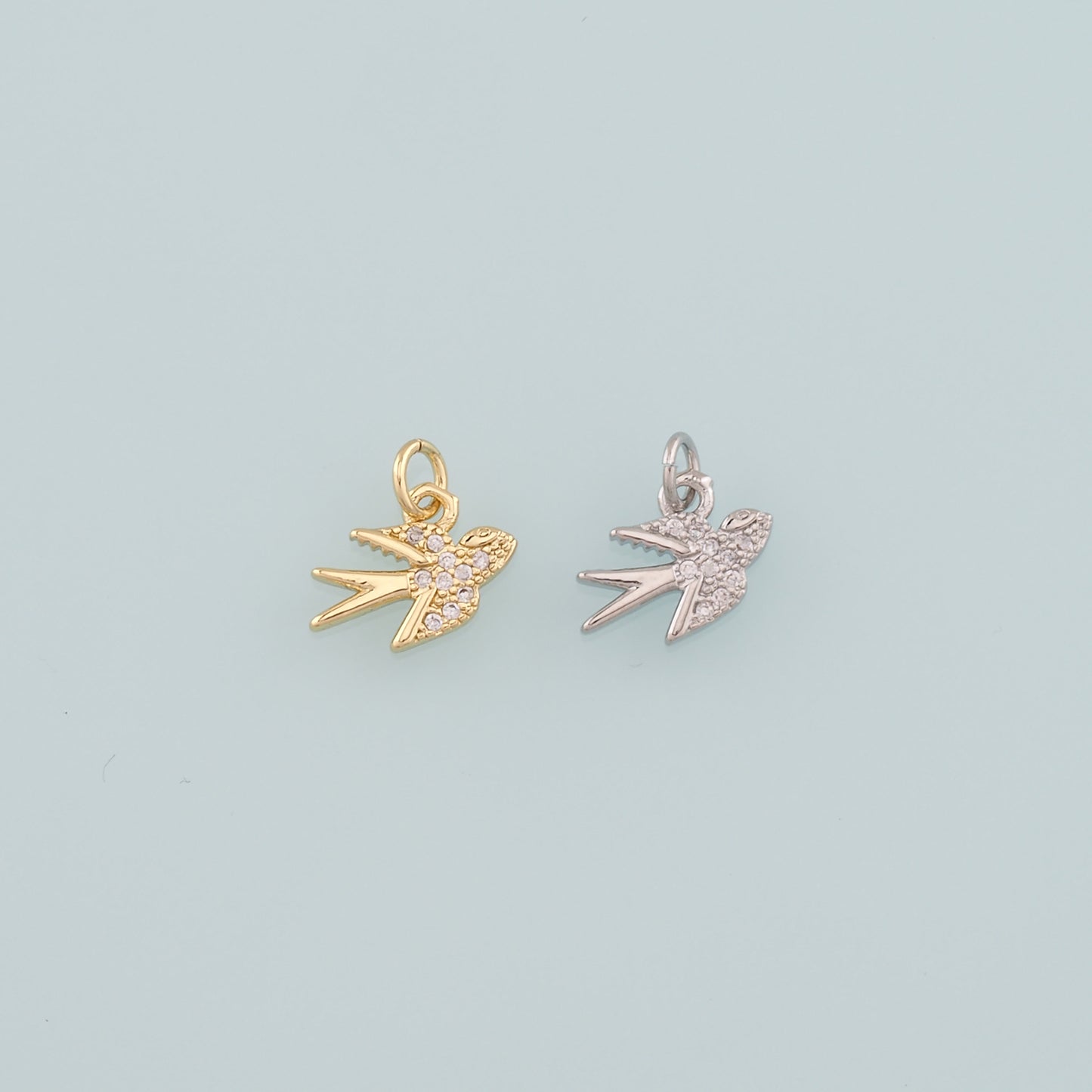 Gold Bird Charms,18K Gold Filled Swallow Pendant,CZ Micro Pave Bird Charm Bracelet Necklace for DIY Jewelry Making Supply