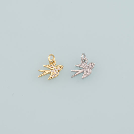 Gold Bird Charms,18K Gold Filled Swallow Pendant,CZ Micro Pave Bird Charm Bracelet Necklace for DIY Jewelry Making Supply